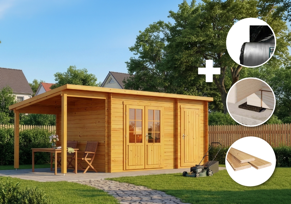 ECO Set - Pultdach Gartenhaus Maria mit Anbau & Schleppdach - imprägniert 18m² Unkategorisiert online kaufen