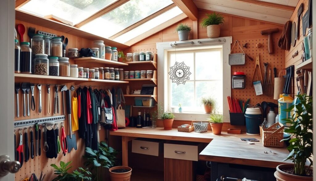 Aufbewahrungssysteme für Kleinteile in der Gartenhütte