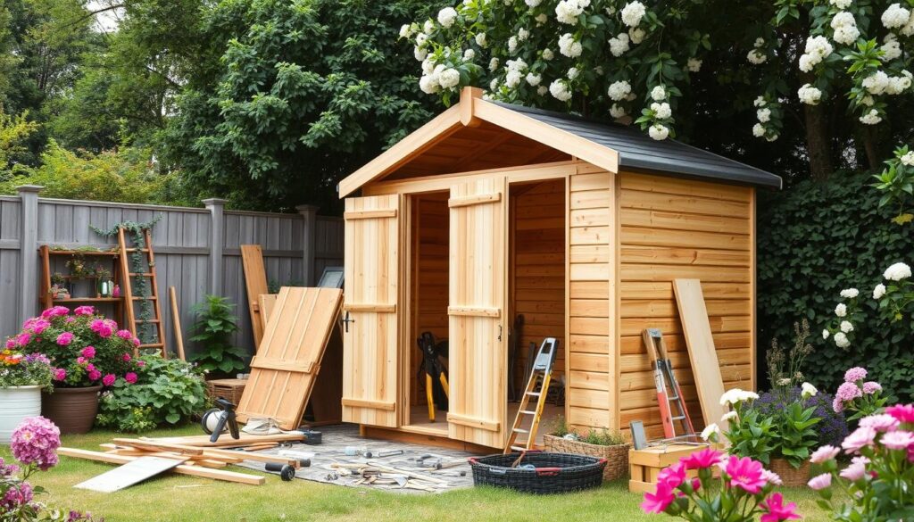 Montage Holz-Gartenhütte Montage Holz-Gartenhütte