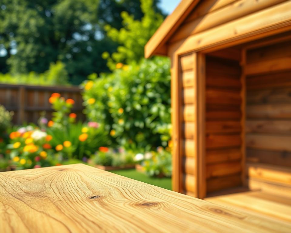 A beautifully detailed wooden garden shed showcasing high-quality material and craftsmanship. In the foreground, focus on the rich textures of the wood, highlighting the grains and knots that demonstrate superior quality. The middle ground features the shed's sturdy walls with varying thicknesses, emphasizing material quality beyond mere wall strength. In the background, a serene garden setting with vibrant greenery and colorful flowers creates a peaceful atmosphere. The lighting is warm and natural, casting soft shadows that enhance the texture of the wood. Capture the image with a wide-angle lens to encompass the full structure, inviting viewers to appreciate the interplay between material quality and aesthetics, all while maintaining a clean, professional visual tone. A beautifully detailed wooden garden shed showcasing high-quality material and craftsmanship. In the foreground, focus on the rich textures of the wood, highlighting the grains and knots that demonstrate superior quality. The middle ground features the shed's sturdy walls with varying thicknesses, emphasizing material quality beyond mere wall strength. In the background, a serene garden setting with vibrant greenery and colorful flowers creates a peaceful atmosphere. The lighting is warm and natural, casting soft shadows that enhance the texture of the wood. Capture the image with a wide-angle lens to encompass the full structure, inviting viewers to appreciate the interplay between material quality and aesthetics, all while maintaining a clean, professional visual tone.