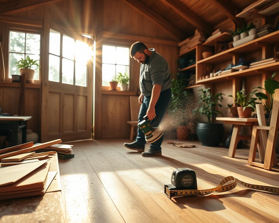 Professionelles Schleifen Gartenhaus Boden Professionelles Schleifen Gartenhaus Boden