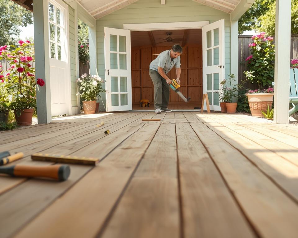 Schritt-für-Schritt Gartenhaus Boden Renovierung Schritt-für-Schritt Gartenhaus Boden Renovierung