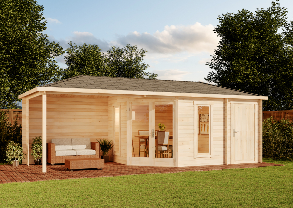 16% reduziert! 5-Eck Gartenhaus Liwa mit Anbau 21m²