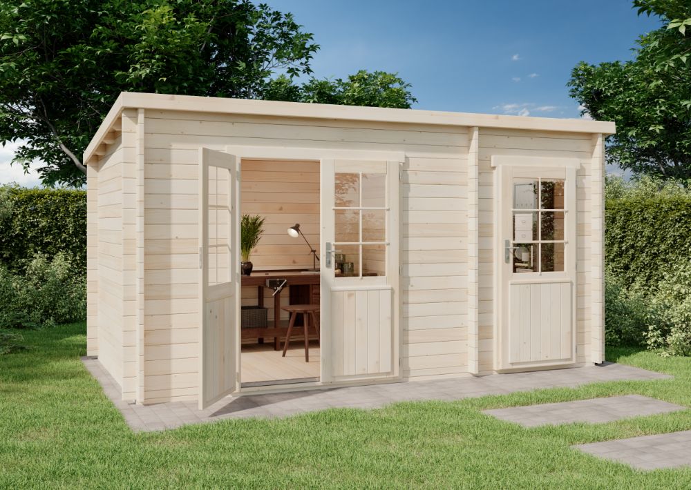 16% reduziert! Pultdach Gartenhaus Maria mit Anbau 15m²