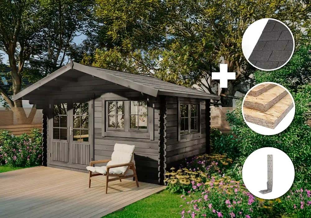 ECO Set - Gartenhaus Gabriel 400 x 300 cm - grau 12m²