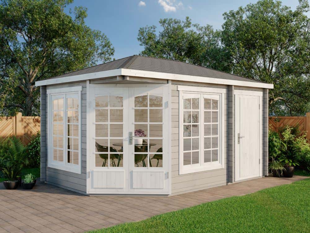 5-Eck Gartenhaus Josephine mit Anbau 15m²
