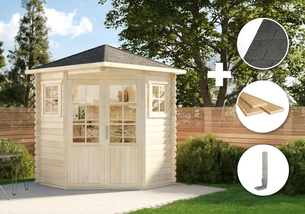 28% reduziert! ECO Set - 5-Eck Gartenhaus Sunny A 4m²