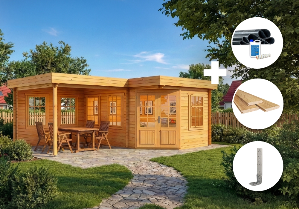 ECO Set - 5-Eck Gartenhaus Pepe - imprägniert 30m²