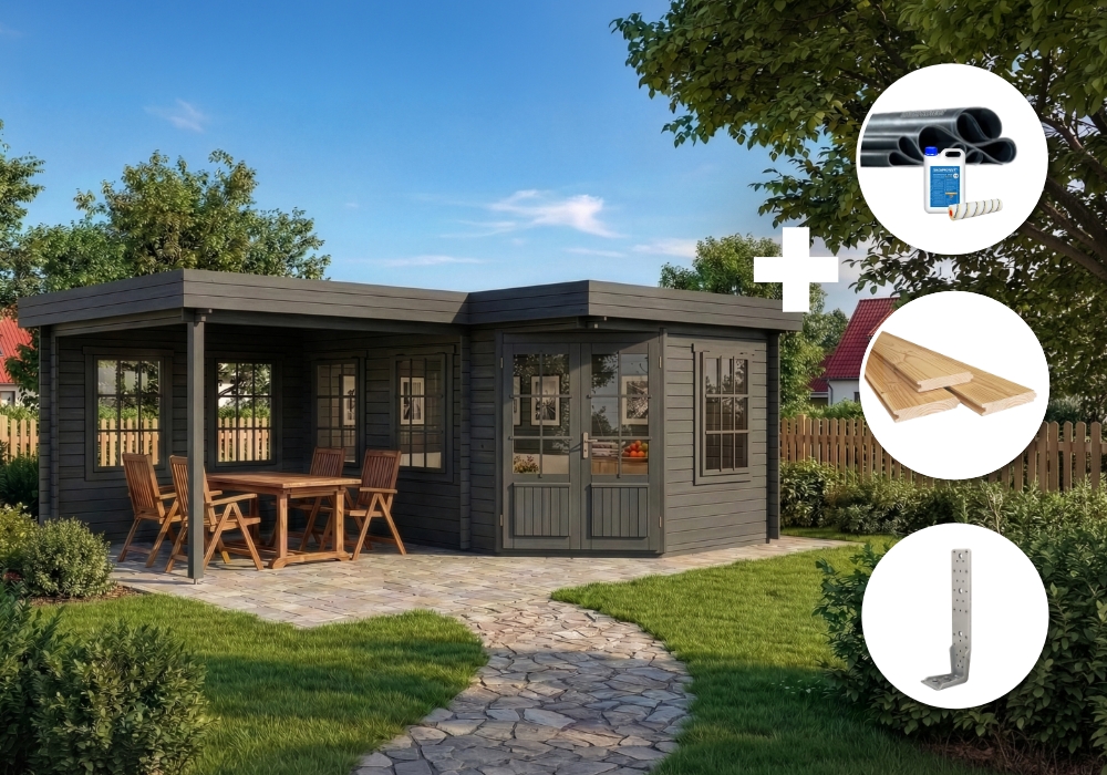 ECO Set - 5-Eck Gartenhaus Pepe - grau 30m²